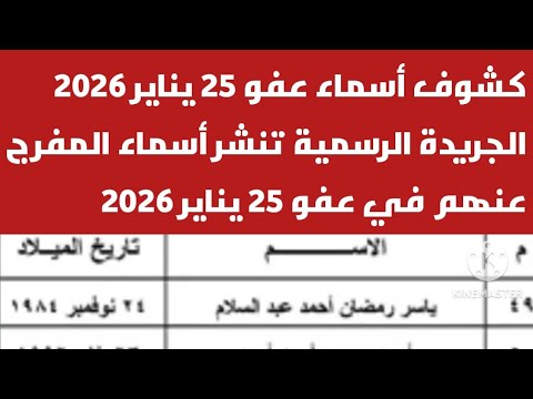كشوف أسماء عفو 25 يناير 2026 الجريدة الرسمية تنشر أسماء المفرج عنهم في عفو 25 يناير 2026