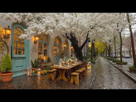 Smooth Jazz On A Rainy Spring Blossom Café Street Gentle Rain Sounds For Focus Relax Calm Mind