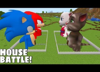  HOUSE BATTLE OF TOM AND ANGELA Vs SONIC AND KNUCKLES In Minecraft Gameplay Coffin Meme