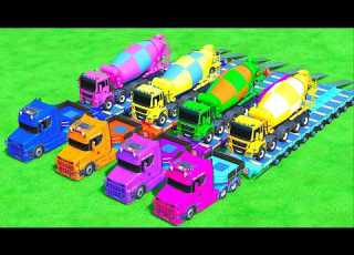  Garage With Colors ALL MIXER TRUCK WITH DOUBLE FLATBED TRAILER TRUCK DAF PETERBILT SCANIA