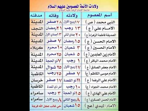 اسماء ولادات الأئمة المعصومين عليهم السلام اللهم صل على محمد وال محمد