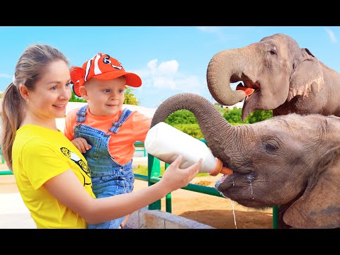 ديانا وروما يطعمان الحيوانات في حديقة حيوانات الإمارات