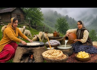 Peaceful Nomadic Life Of Iran Ancient Butter Making Method Fresh Bread Simple Village Breakfast