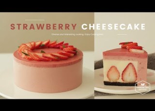 노오븐 노색소 딸기 치즈케이크 만들기 No Bake Strawberry Cheesecake Recipe いちごのレアチーズケーキ Cooking ASMR