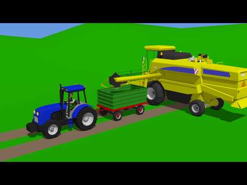 Tractor Combine Harvester Harvesting Wheat Fun Cartoons Animations For Kids