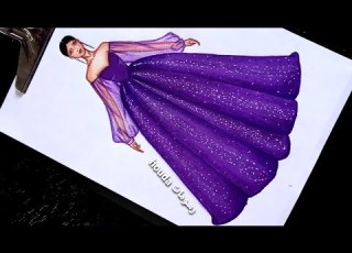  رسم فستان سهرة منفوش رائع وسهل بالخطوات Teaching To Draw A Beautiful Dress