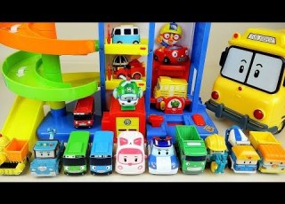 Robocar Poli Car Toys And Parking Tower Tayo Bus Pororo Toys