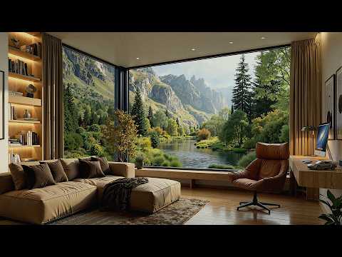 Office Room Jazz Gentle Jazz Melodies With Large Windows Overlooking Nature To Reduce Stress