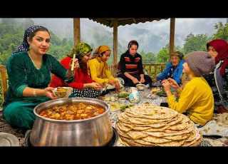 الحياة الريفية في شمال إيران يخنة لحم بدوية خبز تندوري وأعمال المزرعة