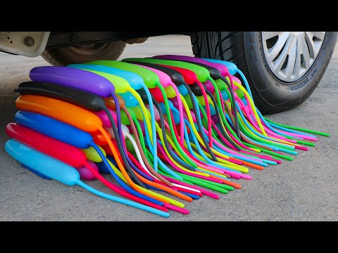 Aplastando Cosas Crujientes Con El Coche Experimento 250 Globos De Agua VS Rueda De Coche