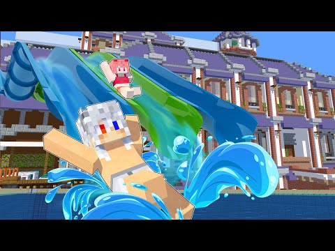 マイクラ茶番 豪邸にウォータースライダー作ってみた