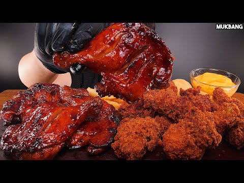 دجاج باربيكيو ودجاج مقلي حار BBQ Chicken Hot Fried Chicken Eating ASMR MUKBANG
