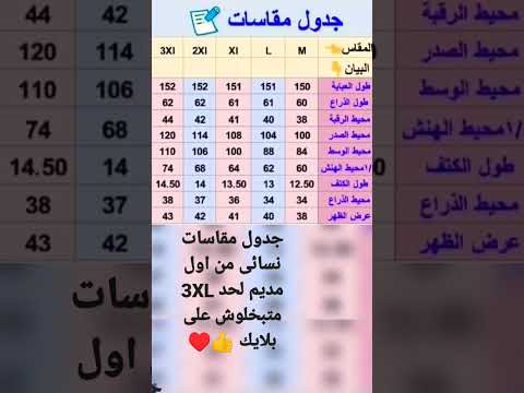 جدول مقاسات نسائى هام جدا للتفصيل