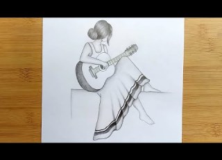 How To Draw A Girl With Guitar For Beginners Step By Step Pencil Sketch Tutorial
