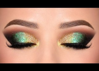  GREEN GOLD Glitter Smokey Eye Makeup Tutorial