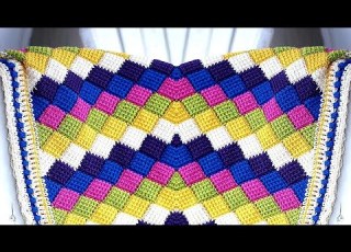  Tunisian Crochet Baby Blanket كروشيه غرزة مربعات الكروشيه التونسى لعمل بطانية بيبى