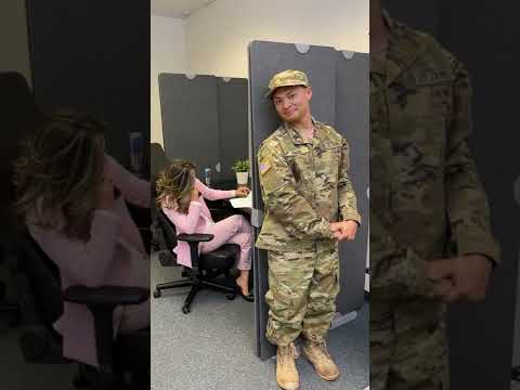Military Husband Surprises Wife At Work Shorts