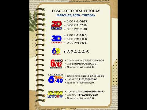 Lotto Result Today 9PM 24 MARCH 2026 TUESDAY 2dlotto 3Dlotto Lottoresult Lotto