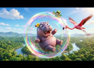  Baby Hippo Trapped In A Giant Soap Bubble Cute 3D Animal Cartoon
