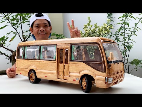 Wood Carving TOYOTA COASTER MINI BUS Woodworking Art
