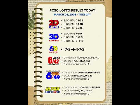 Lotto Result Today 9PM 03 MARCH 2026 TUESDAY 2dlotto 3Dlotto Lottoresult Lotto