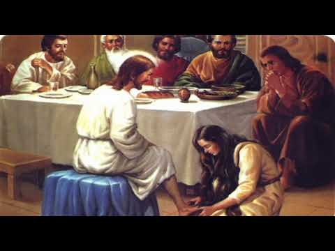 امرأة تسكب الطيب على قدمي يسوع من بشارة القديس يوحنا