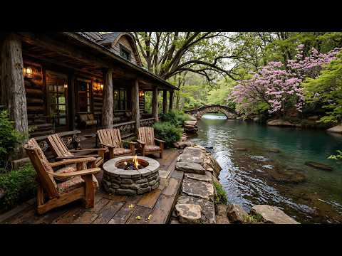 Relaxing Spring Piano Music Porch Cabin Crackling Campfire With Birdsong To Study Work