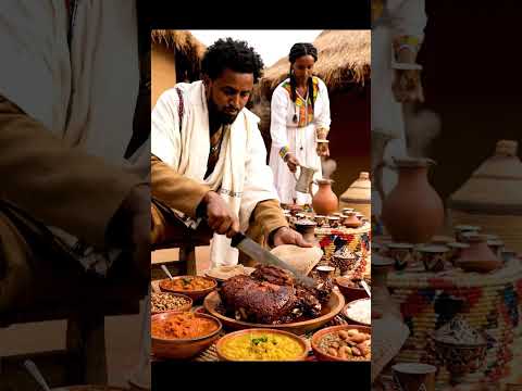 Ethiopian Big Piece Of Camel Roast Traditional Injera Coffee Ceremony Feast