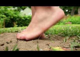Clumsy Doctor And Ditzy Lab Tech Lose Tiny Patients Lost In The Yard Beneath Their Giant Bare Feet