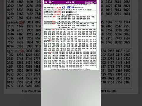 TODAY KERALA LOTTERY RESULT 21 3 2026 KARUNYA KR 747 Keralalottery Lottery Lotteryresult
