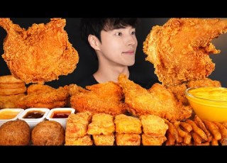 ASMR MUKBANG FRIED CHICKEN CHICKEN NUGGETS FRENCH FRIES CHICKEN WRAP ONION RINGS