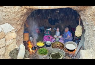 زندگی روستایی در روز بارانی پخت زبان گاو برنج نان و زندگی با دام