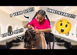 9 YR OLD PUTS EXTENSIONS INTO LITTLE SISTERS HAIR ALL BY HERSELF