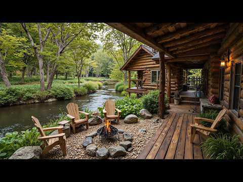 Peaceful Spring Riverside Cabin With Campfire Cozy Piano Music With Birdsongs For Relaxation