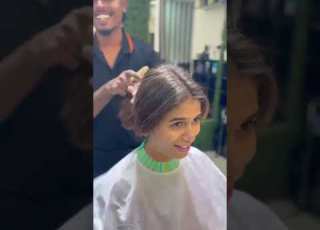 Brown Shiny Hair Girl Nape And Forehead Hairs Shaving