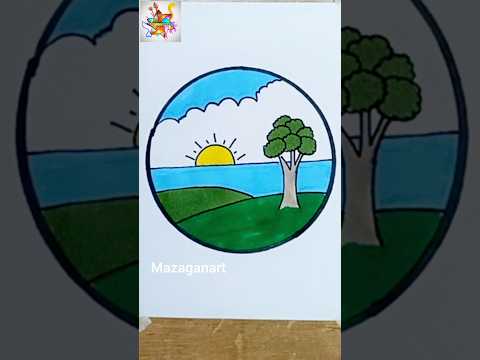 رسم سهل تعلم بالخطوات كيفية رسم منظر طبيعي Mazaganart Drawing رسم منظر طبيعي