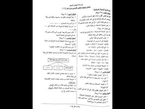 اسئلة الديانة التربية الدينية الإسلامية صف تاسع دورة 2022