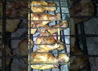 شوي دجاج عل حطب