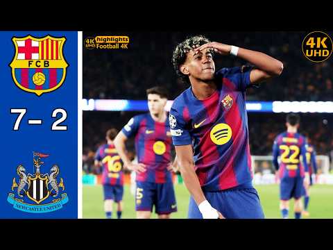 ملخص مباراة برشلونة ونيوكاسل 7 2 اهداف مباراة برشلونة ونيوكاسل اليوم مباراة اليوم