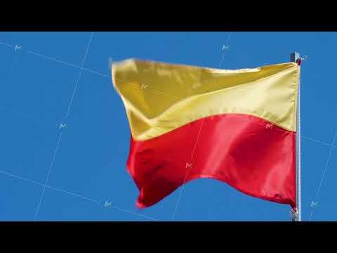 Red And Yellow Flag Wave In Wind