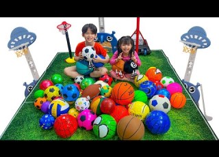 Kids Sorting Sports Balls By Size Playing Basketball