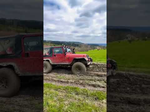 Jeep Wrangler 4x4 Full Locked Breaks Through The Mud Jeep Wrangler Yj Poland Offroad Mud