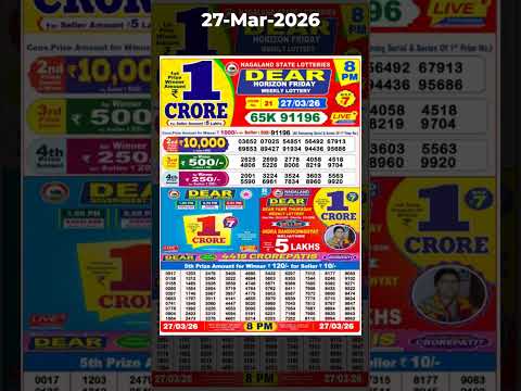 Nagaland State Lottery Sambad 8 PM Result Today 27 03 2026 Lottery Sambad Live Dear Lottery Live