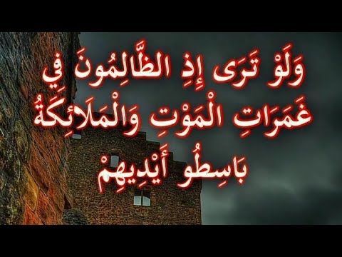 و ل و ت ر ى إ ذ الظ ال م ون ف ي غ م ر ات ال م و ت و ال م ل ائ ك ة ب اس ط و أ ي د يه م