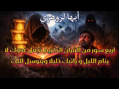 أيها الزوهري أربع سور من القرآن الكريم تجعل عدوك لا ينام الليل ويأتيك ذليل ا ويتوسل إليك