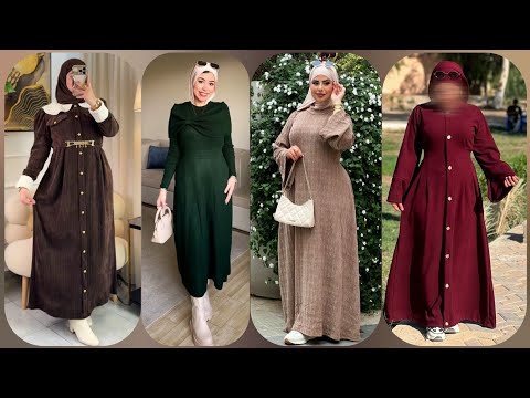 أجمل تشكيلة فساتين شتاء 2025 2026 للمحجبات دريسات خروج للبنات موضة شتاء 2025 Winter 2025 Dresses