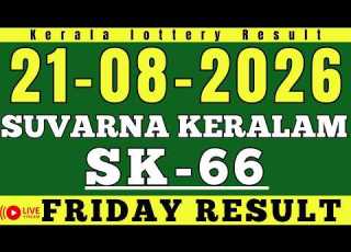  KERALA SUVARNA KERALAM SK 66 KERALA LOTTERY RESULT 21 8 26 LIVE KERALA LOTTERY RESULT TODAY