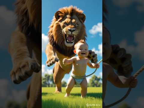 الأسد انقذ الطفل من الضباع المفترسه