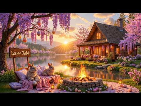 Magical Easter Garden Ambience Soft Piano Crackling Fire Peaceful Spring Sunset Relaxation