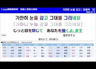  정재욱 가만히 눈을 감고 原曲 平井堅 瞳をとじて J Pop韓国版歌詞 日本語超直訳 単語と発音の解析